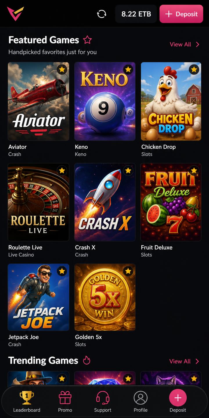 Mobile casino lobby built on Endgame